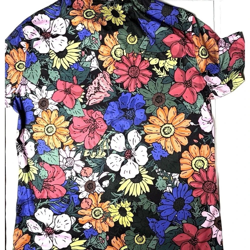 Men's Skull Floral Button Up Shirt 2XL Hawaiian Camp‎ Rockabilly
